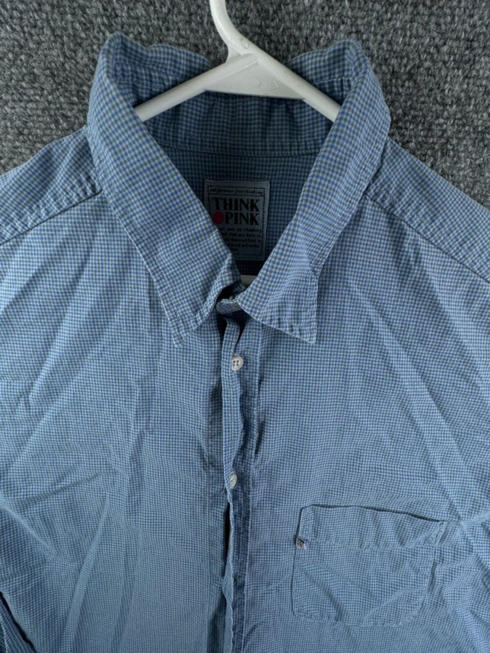 Think Pink Men Long Sleeve Button Up Shirt Blue Check Size XL Collared Adult